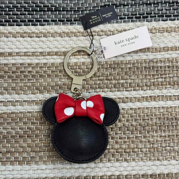 Kate Spade New York x Minnie Mouse Jump Ring Keychain Purse Charm Black Red Bow - Picture 1 of 7